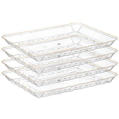 Posh Setting Clear and Gold Rectangular Serving Tray with Scalloped Edge - 4 Count Image 1