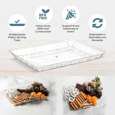 Posh Setting Clear and Gold Rectangular Serving Tray with Scalloped Edge - 4 Count Image 2