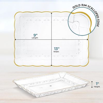 Posh Setting Clear and Gold Rectangular Serving Tray with Scalloped Edge - 4 Count Image 3