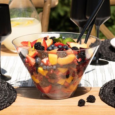 Posh Setting Clear Plastic Cone Shaped Salad Bowl - 96 oz. - 5 Pack Image 1