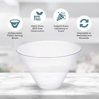 Posh Setting Clear Plastic Cone Shaped Salad Bowl - 96 oz. - 5 Pack Image 2
