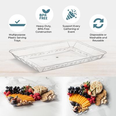 Posh Setting Clear Rectangular Serving Tray with Scalloped Edge - 4 Count