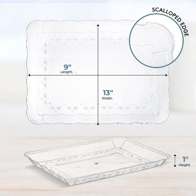 Posh Setting Clear Rectangular Serving Tray with Scalloped Edge - 4 Count