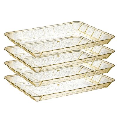 Posh Setting Gold Glitter Rectangular Serving Tray with Scalloped Edge - 4 Count Image 1