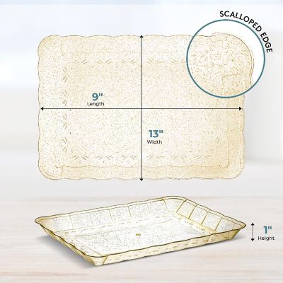 Posh Setting Gold Glitter Rectangular Serving Tray with Scalloped Edge - 4 Count Image 3