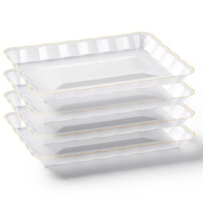 Posh Setting White and Gold Rectangular Serving Tray with Scalloped Edge - 4 Count Image 1
