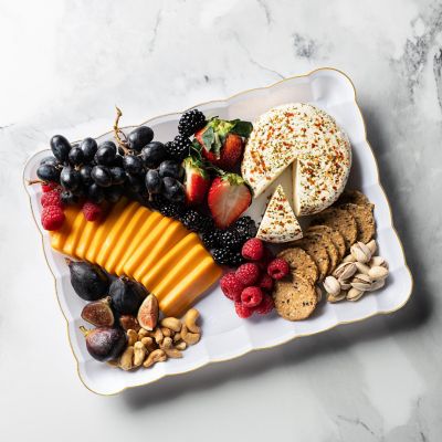 Posh Setting White and Gold Rectangular Serving Tray with Scalloped Edge - 4 Count Image 1