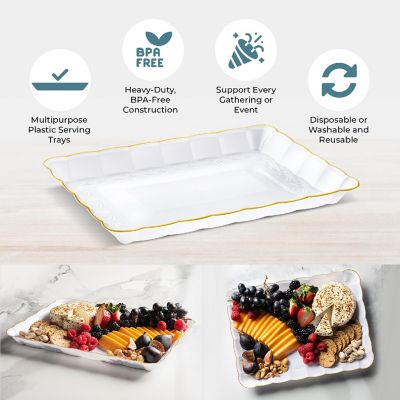 Posh Setting White and Gold Rectangular Serving Tray with Scalloped Edge - 4 Count Image 2