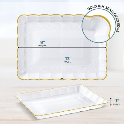 Posh Setting White and Gold Rectangular Serving Tray with Scalloped Edge - 4 Count Image 3