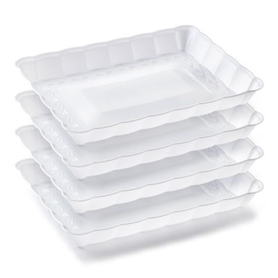 Posh Setting White Rectangular Serving Tray with Scalloped Edge - 4 Count Image 1