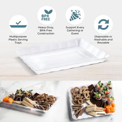 Posh Setting White Rectangular Serving Tray with Scalloped Edge - 4 Count Image 2