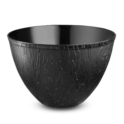 Posh Setting Wood Pattern Black Plastic Salad Bowl - 96 oz. - 5 Pack Image 1