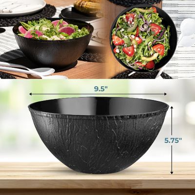 Posh Setting Wood Pattern Black Plastic Salad Bowl - 96 oz. - 5 Pack Image 3