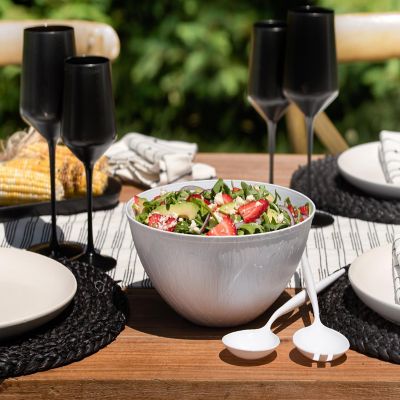 Posh Setting Wood Pattern White Plastic Salad Bowl - 96 oz. - 5 Pack Image 1