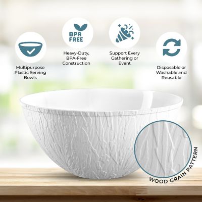 Posh Setting Wood Pattern White Plastic Salad Bowl - 96 oz. - 5 Pack Image 2