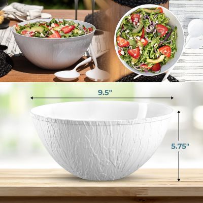 Posh Setting Wood Pattern White Plastic Salad Bowl - 96 oz. - 5 Pack Image 3