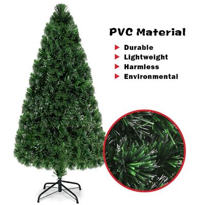 Pre-Lit Fiber Optic 5' Artificial Christmas Tree PVC Tips Metal Stand ...