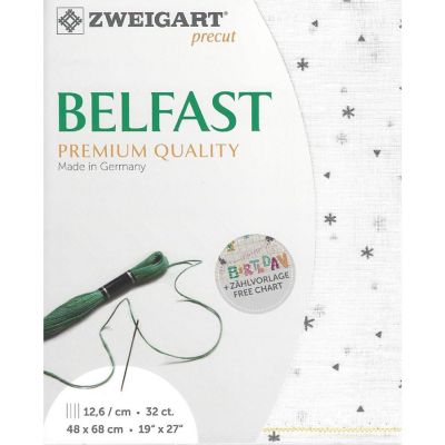 Precut Zweigart Belfast Sparkle 32 count Dark Grey Sparkle on White Linen 3609/1369 Image 1