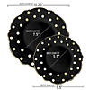 Premium 10.25" Black with Gold Dots Round Blossom Disposable Plastic Dinner Plates (120 Plates) Image 2