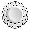 Premium 10.25" White with Black Dots Round Blossom Disposable Plastic Dinner Plates (120 Plates) Image 1