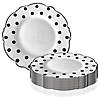 Premium 10.25" White with Black Dots Round Blossom Disposable Plastic Dinner Plates (120 Plates) Image 3