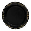 Premium 10" Black with Gold Vintage Round Disposable Plastic Dinner Plates (120 plates) Image 1