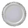 Premium 10" Clear with Silver Vintage Rim Round Disposable Plastic Dinner Plates (120 Plates) Image 1