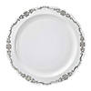 Premium 10" White with Silver Vintage Rim Round Disposable Plastic Dinner Plates (120 Plates) Image 1