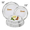 Premium 7.5" White with Silver Vintage Rim Round Disposable Plastic Appetizer/Salad Plates (120 Plates) Image 3