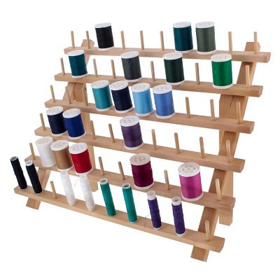 Premium Beechwood 60-Spool Sewing &amp; Embroidery Thread Rack Holder Image 1
