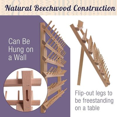 Premium Beechwood 60-Spool Sewing &amp; Embroidery Thread Rack Holder Image 2