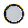 Premium Black & White Plastic Dinner Plates with Gold Border - 25 Ct. Image 1