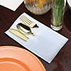 Premium Gold Plastic Cutlery in White Pocket Napkin Set - Napkins, Forks, Knives, and Spoons (70 Sets) Image 3