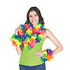 Premium Neon Rainbow Large Petal Polyester Flower Leis - 12 Pc. Image 1