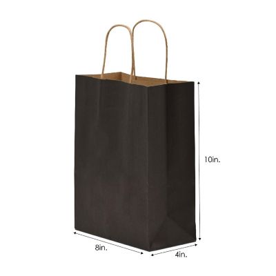 Prime Line Packaging 10x5x13 Inch Medium Black Paper Bags with Handles, Gift Bags Bulk 100 Pack Image 2