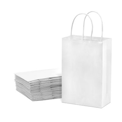 Prime Line Packaging 10x5x13 Inch Medium White Gift Bags with Handles, Kraft Paper Bags Bulk 50 Pack Image 1