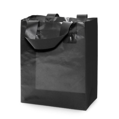 Prime Line Packaging 16x6x12 Inch Frosted Black Plastic Bags with Handles, Gift Bags Bulk 50 Pack Image 2