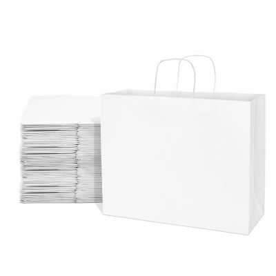 Prime Line Packaging 16x6x12 Inch Large White Paper Bags with Handles, Gift Bags Bulk 100 Pack Image 1