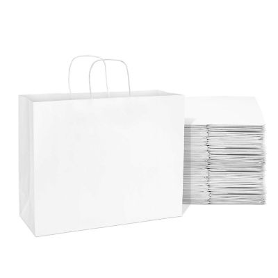 Prime Line Packaging 16x6x12 Inch Large White Paper Bags with Handles, Gift Bags Bulk 50 Pack Image 1