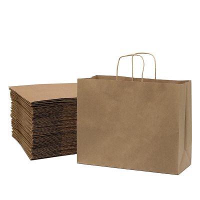 Prime Line Packaging Brown Paper Bags with Handles, Large Paper Shopping Bags 16x6x12 100 Pack Image 1