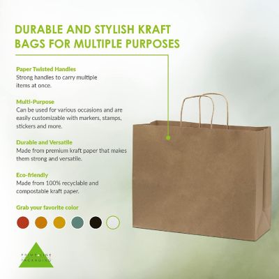 Prime Line Packaging Brown Paper Bags with Handles, Large Paper Shopping Bags 16x6x12 100 Pack Image 1
