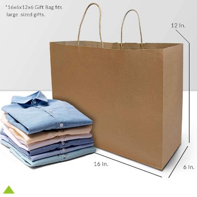Prime Line Packaging Brown Paper Bags with Handles, Large Paper Shopping Bags 16x6x12 50 Pack Image 3