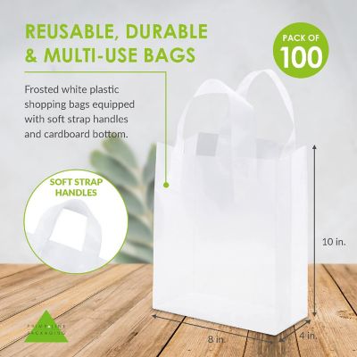 Prime Line Packaging Plastic Bags with Handles, Small Plastic Bags Frosted White 8x4x10 100 Pack Image 2