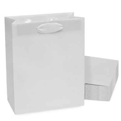 Prime Line Packaging- White Gift Bags with Handles - 8x4x10 Inch 25 Pack Image 1