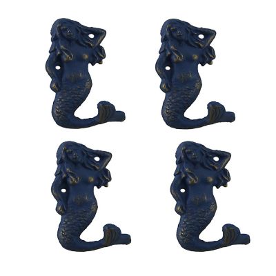 Privilege Set of 4 Blue Distressed Cast Iron Mermaids Decorative Wall Hook Set Image 1