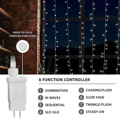 ProductWorks 18184 Light String, 2m x 3m, Warm White Stars, 300 Count, 8 Function Image 3