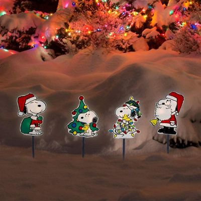 ProductWorks Peanuts 2D LED Pre-Lit Flat PVC Pathway Markers Featuring Snoopy Christmas Yard Art- 12-Inch Image 2
