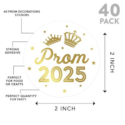 Prom Night Round Sticker Gold, 40PC Image 1