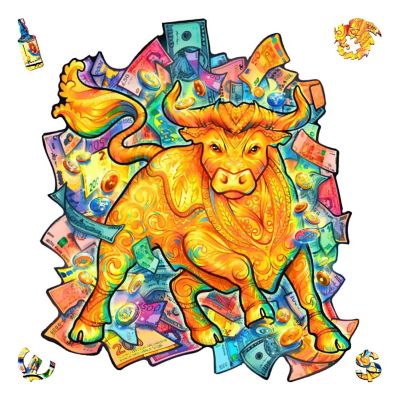 Prosperous Bull 102 Piece Shaped Wooden Jigsaw Puzzle Image 1