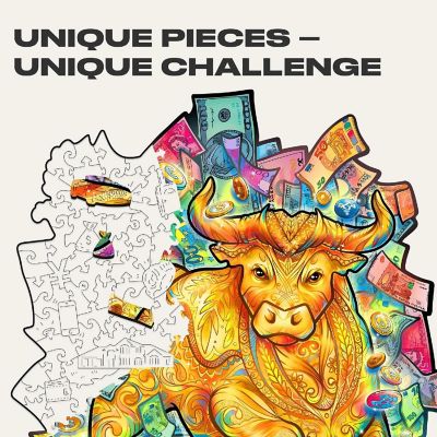 Prosperous Bull 102 Piece Shaped Wooden Jigsaw Puzzle Image 1